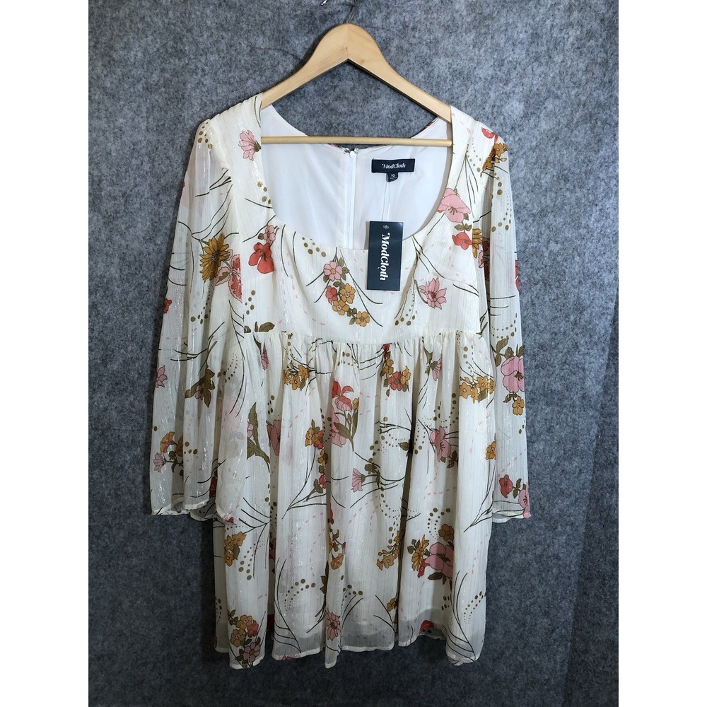 Modcloth Dress Womens 10 Ivory Floral Boho Hippie Festival Cottage with Tags